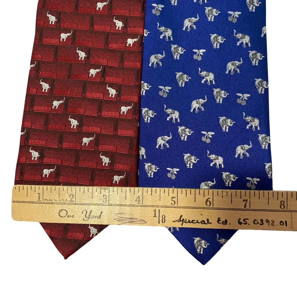 Lot of 2 Mens‎ Elephant Silk Ties Thailand Firsite Burgundy Red Royal Blue Silk